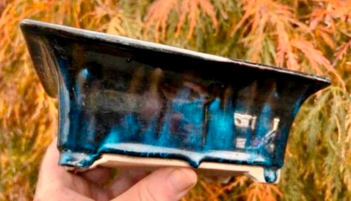 Bonsai schaal blauw tinten geglazuurd aardewerk 19,5x14,3x69, Tuin en Terras, Ophalen of Verzenden, Zo goed als nieuw, Aardewerk
