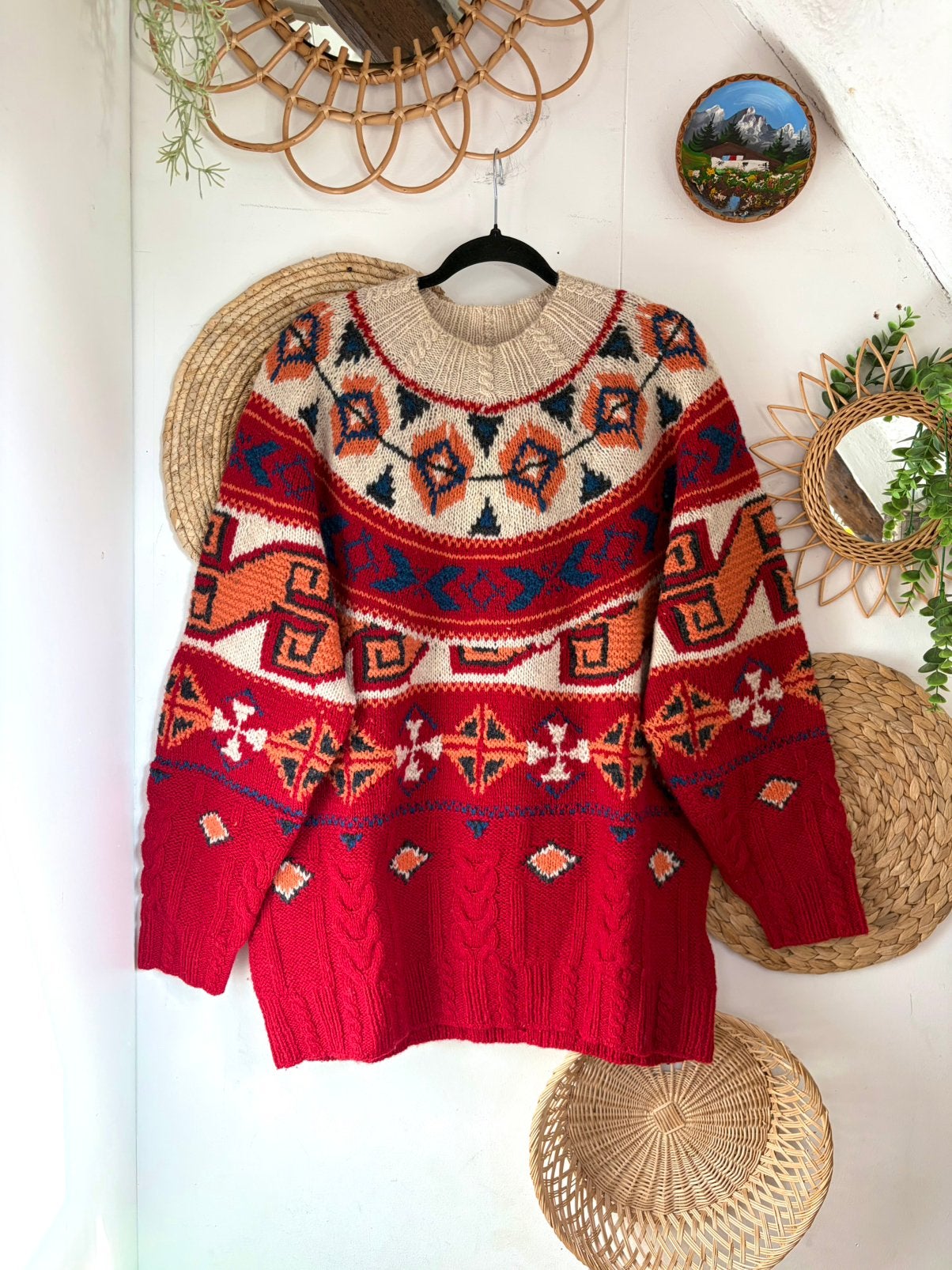 Vintage shetland wollen trui, Ophalen of Verzenden, Zo goed als nieuw, Maat 46/48 (XL) of groter, Rood