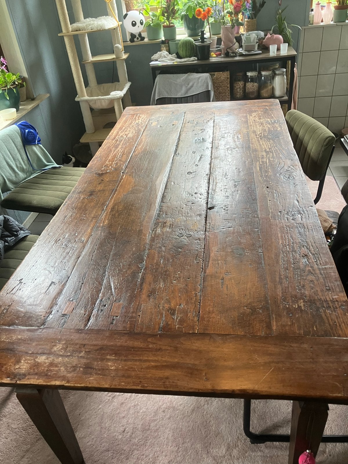 Robuuste teakhouten tafel 220x110 - Goed gebruikt, Ophalen, Gebruikt, 100 tot 150 cm, Teakhout