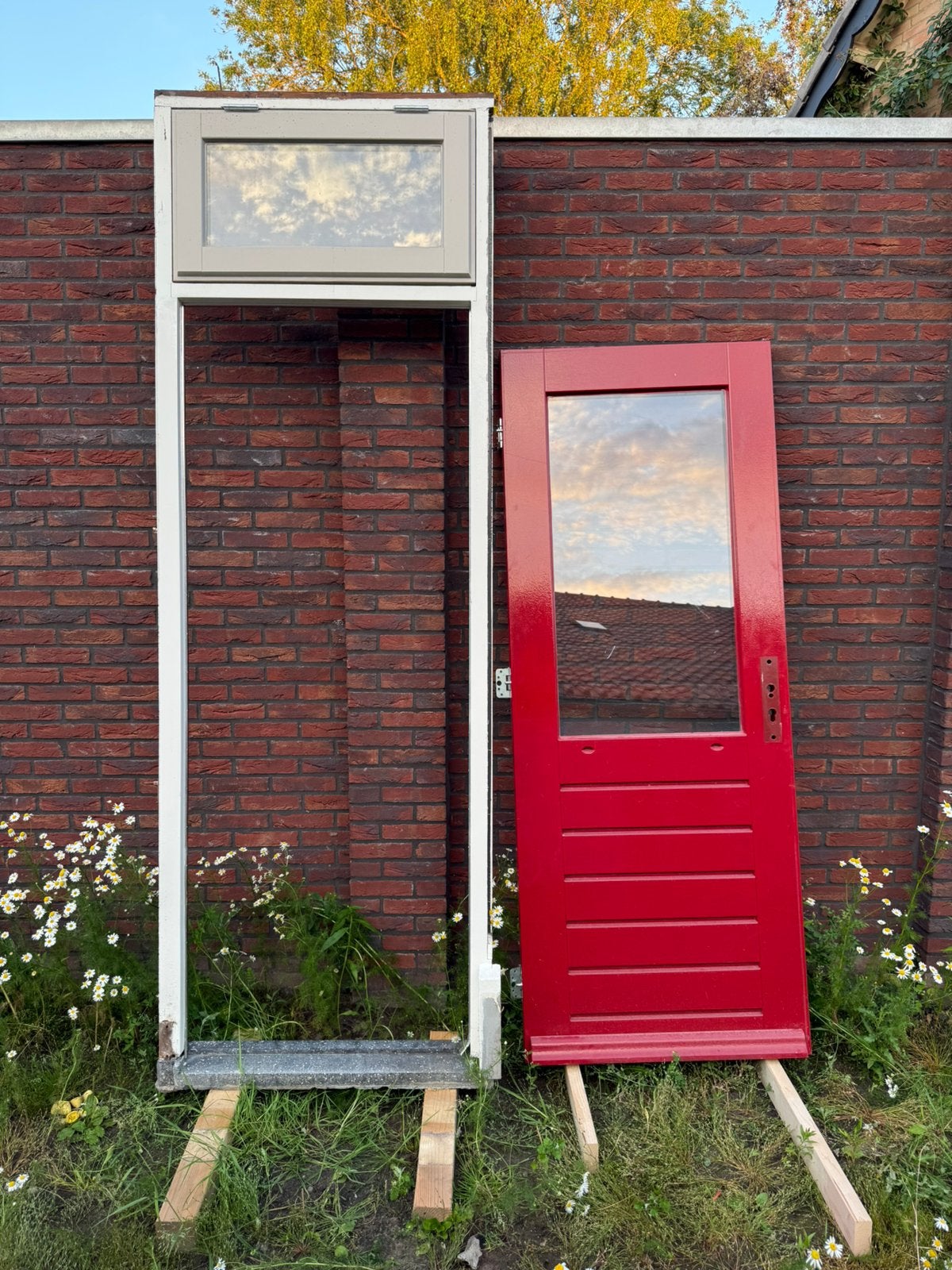 Buitendeur inclusief kozijn met bovenlicht, Ophalen, Gebruikt, 80 tot 100 cm, 215 cm of meer