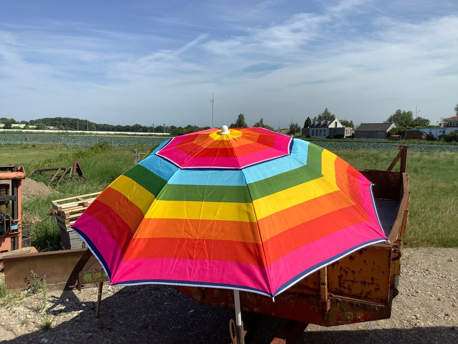Regenboog parasol strandparasol, Ophalen of Verzenden, Zo goed als nieuw