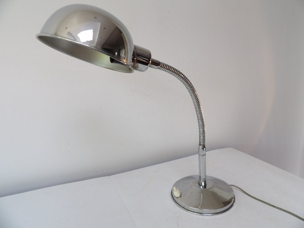 Vintage Italiaanse bureaulamp chroom/metaal, jaren '40/'50, Antiek en Kunst, Antiek | Lampen, Ophalen of Verzenden