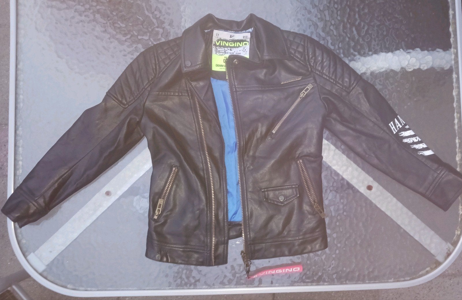 Stoer Vingino handmade leren jongens jack maat 8, Ophalen of Verzenden, Zo goed als nieuw, Vingino, Jongen