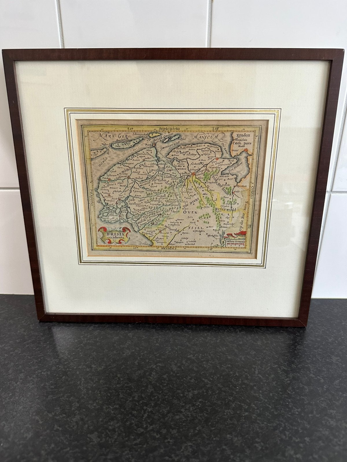 Antieke handgekleurde kaart uit jaar 1616 , Groningen,, Ophalen, Gravure, Handgekleurd, 1600 - 1699