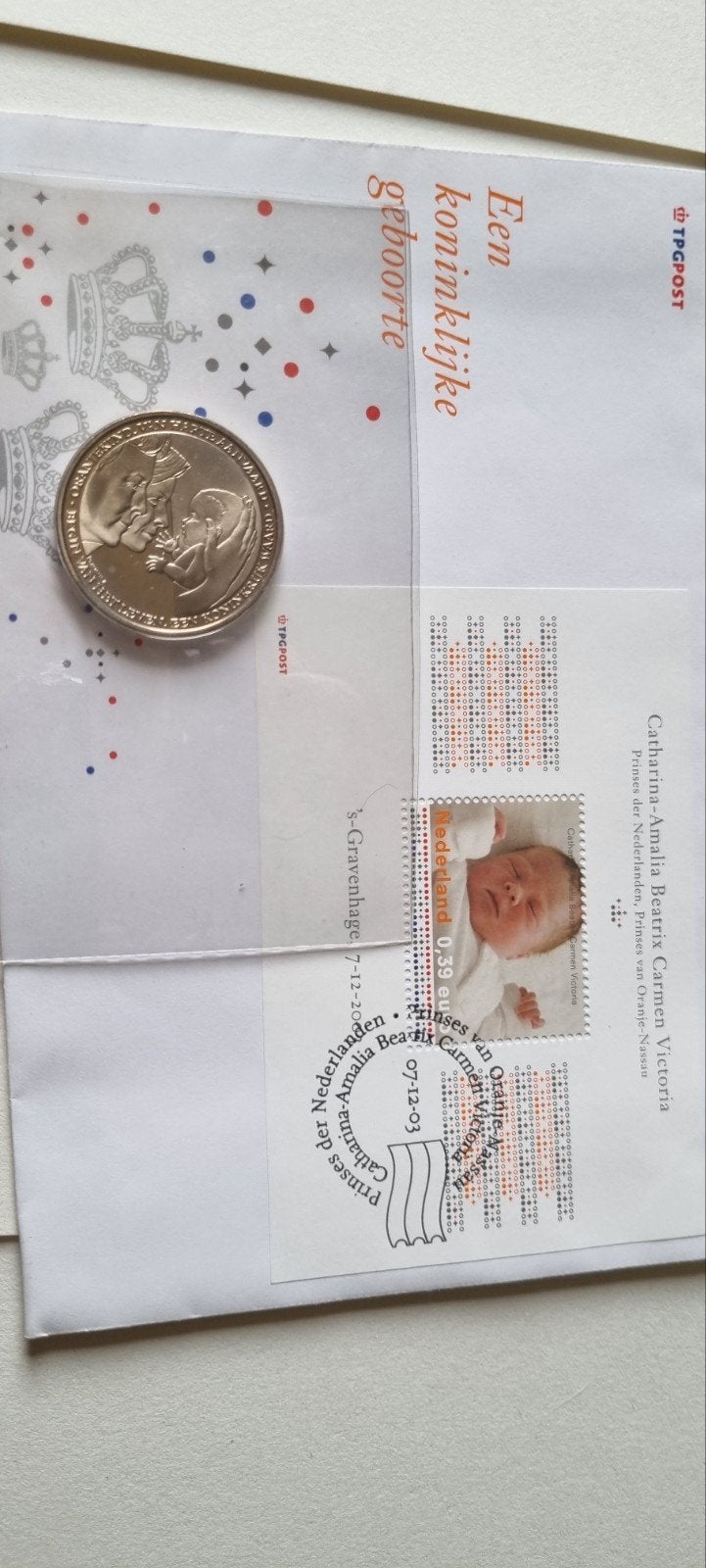 Geboortepenning Prinses Amalia 2003 met postzegel, Setje, Koningin Beatrix, Geboorte of Huwelijk, Overige waardes