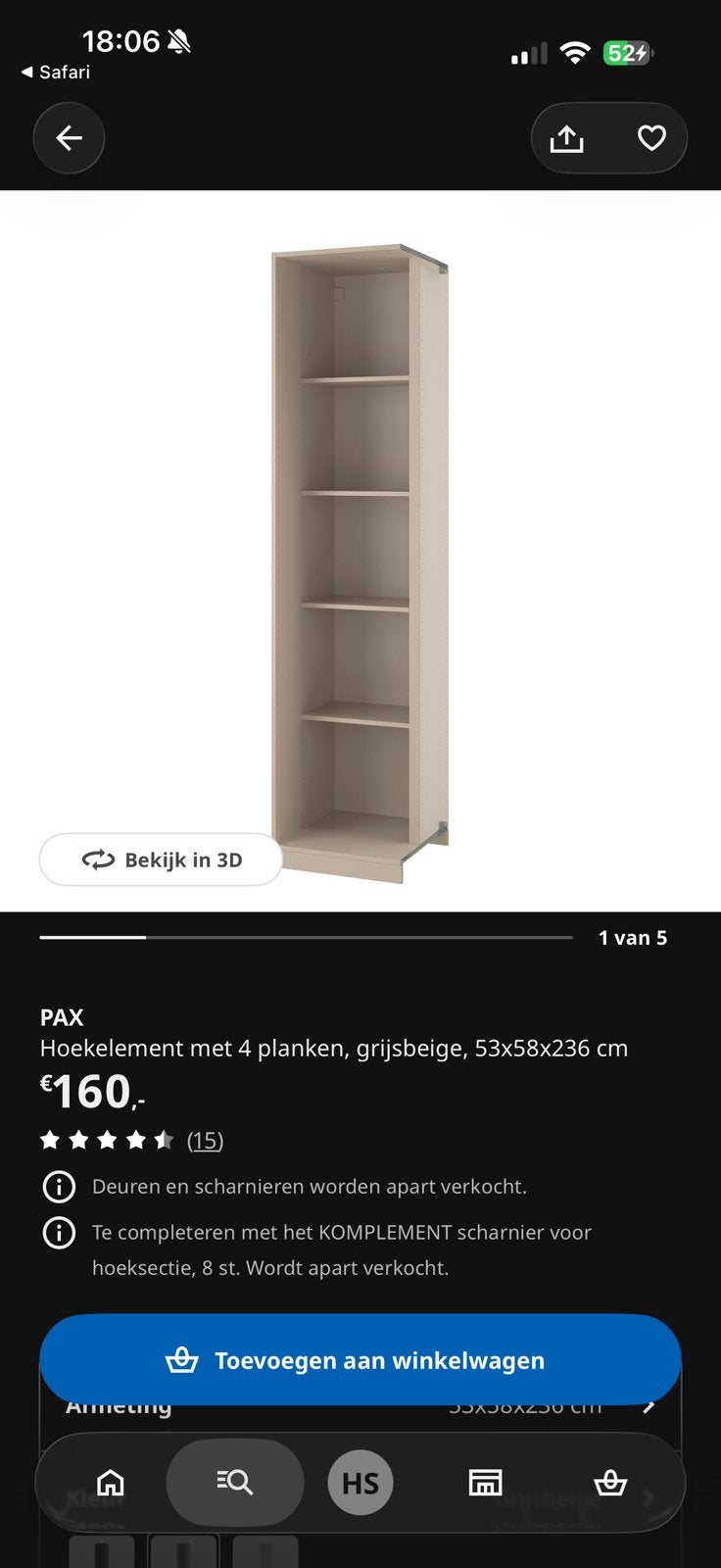 Hoekkast met 4 planken NIEUW, Ophalen, Nieuw