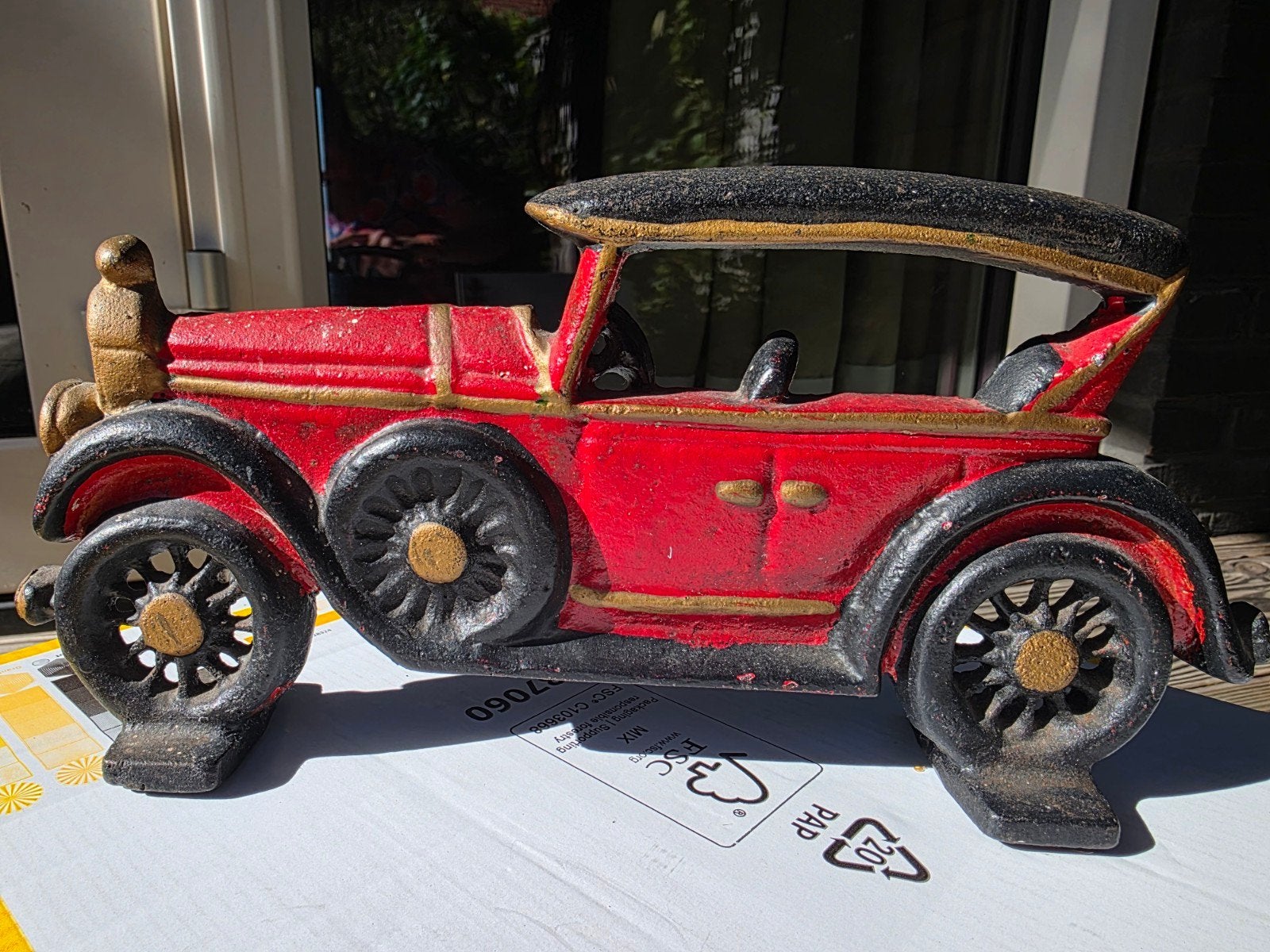 Vintage gietijzeren auto deurstopper / boekensteun, Gebruikt, Goud, Ophalen of Verzenden, Metaal
