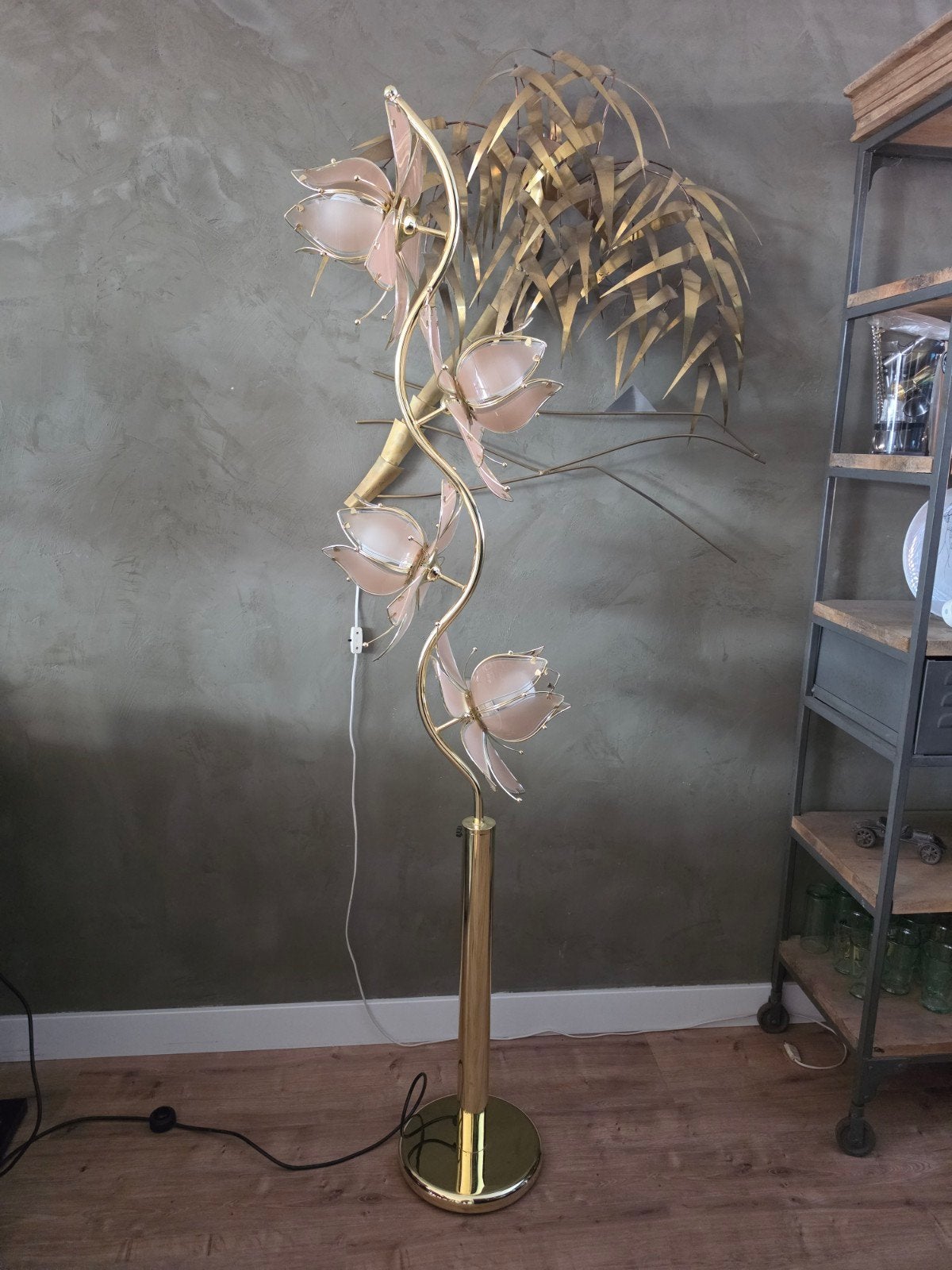 Vintage holywood regency lotus lamp roze, Ophalen, Minder dan 100 cm