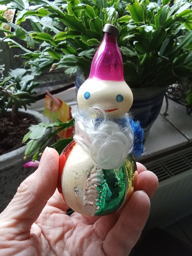 prachtige oude kerstbal grotere maat clown paarse hoed, Diversen, Ophalen of Verzenden, Gebruikt