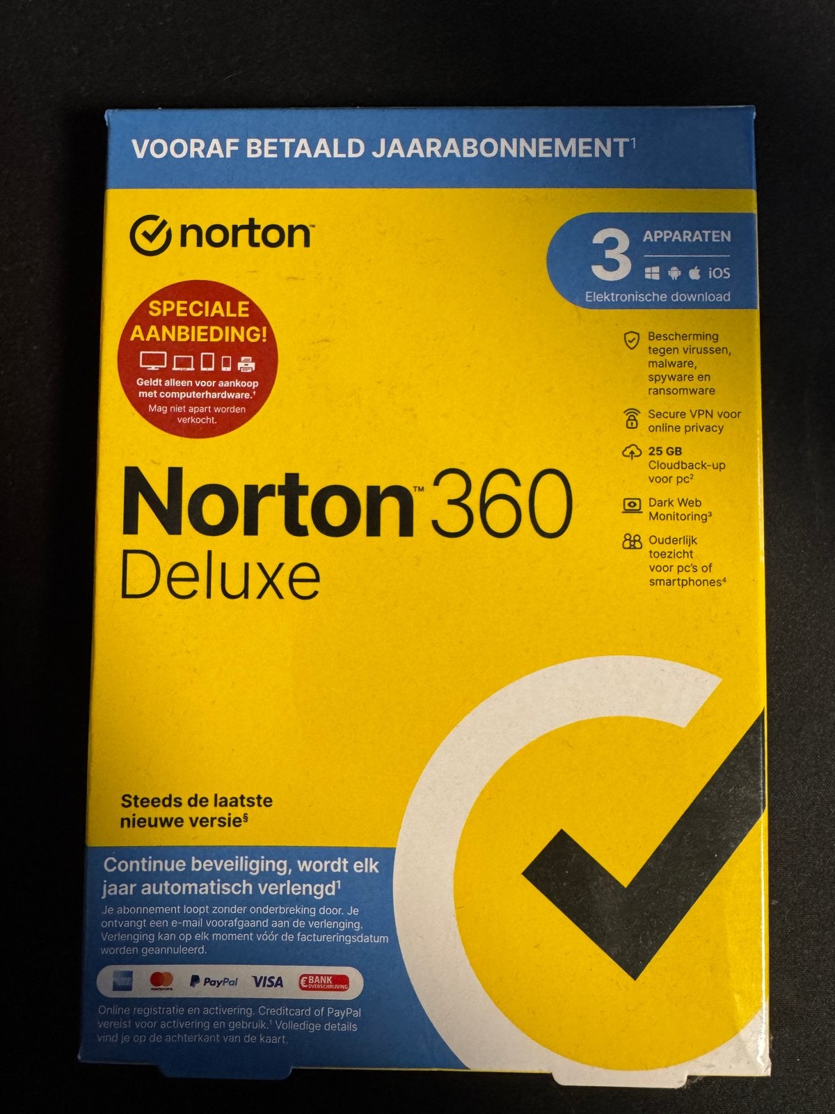 Norton 360 Deluxe - 3 apparaten - Jaarabonnement, Computers en Software, Ophalen of Verzenden, Nieuw, Windows