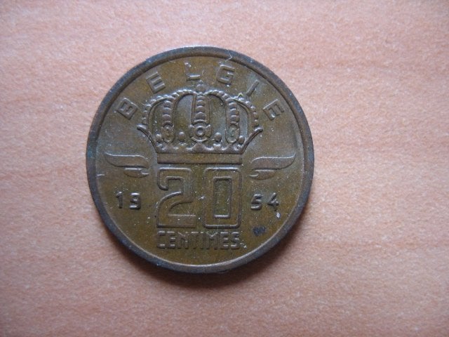 Belgie 20 centimes 1954, Verzenden, België, Losse munt