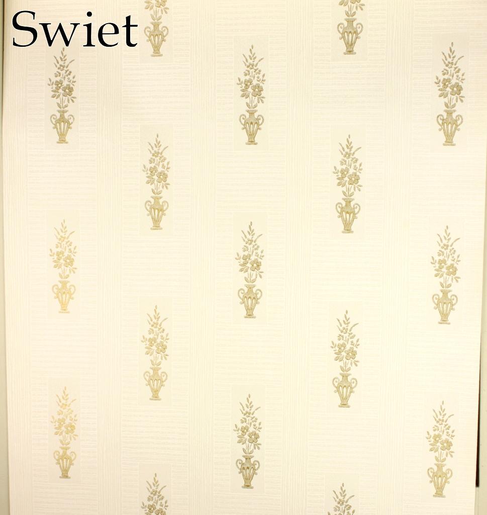 5798 Vintage behang grijs wit gouden amforen bloemen  swiet, Verzenden, Minder dan 10 m², Grijs
