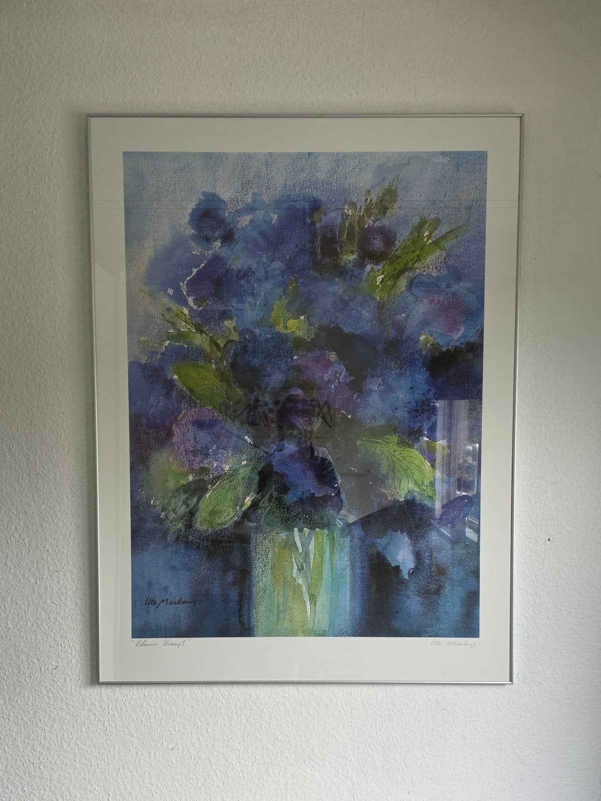 Reproductie Ulte Mertens "Blauer Strauß" 70x100cm met lijst, Ophalen, 75 – 100, 50 tot 75 cm, Print
