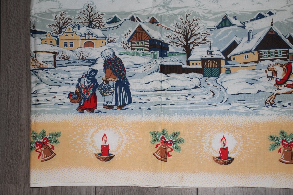 Coupon 100% katoen stof - wit geel blauw kerst print #4797, Hobby en Vrije tijd, 120 cm of meer, Wit, Nieuw, Ophalen of Verzenden
