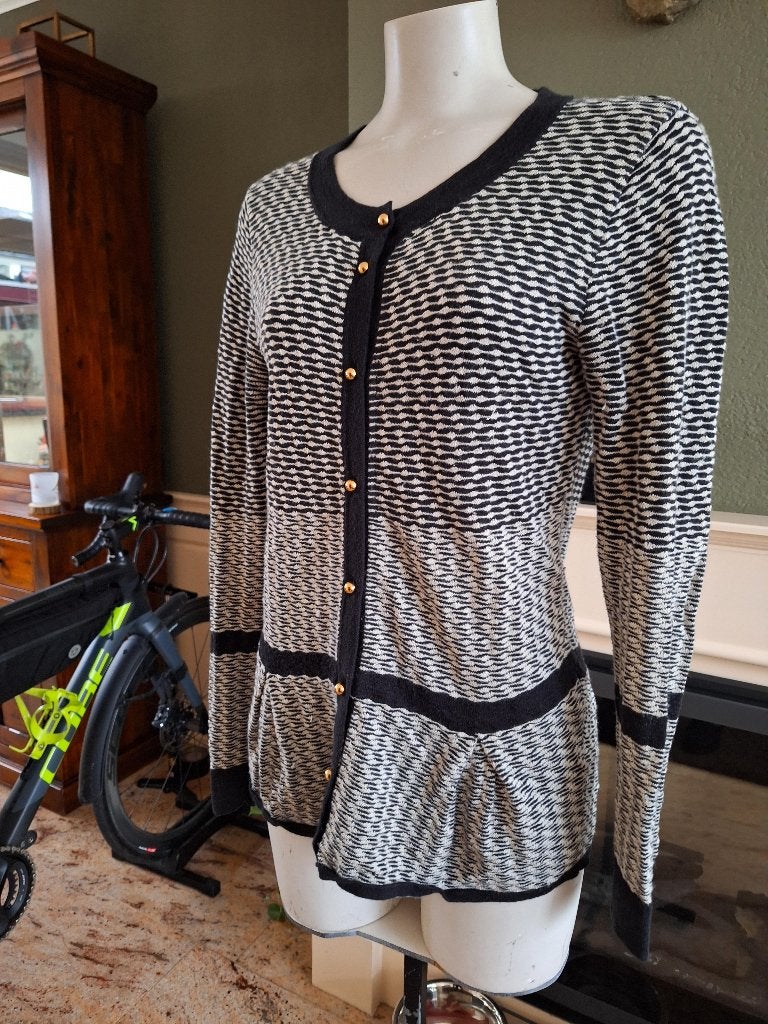 Caroline Biss zwart wit cardigan vest L 42, Verzenden, Zwart, Maat 42/44 (L), Gedragen