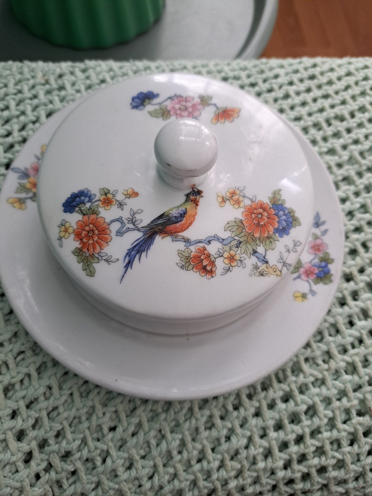 Vintage Botervloot met Vogel- en Bloemenmotief, Antiek en Kunst, Ophalen of Verzenden