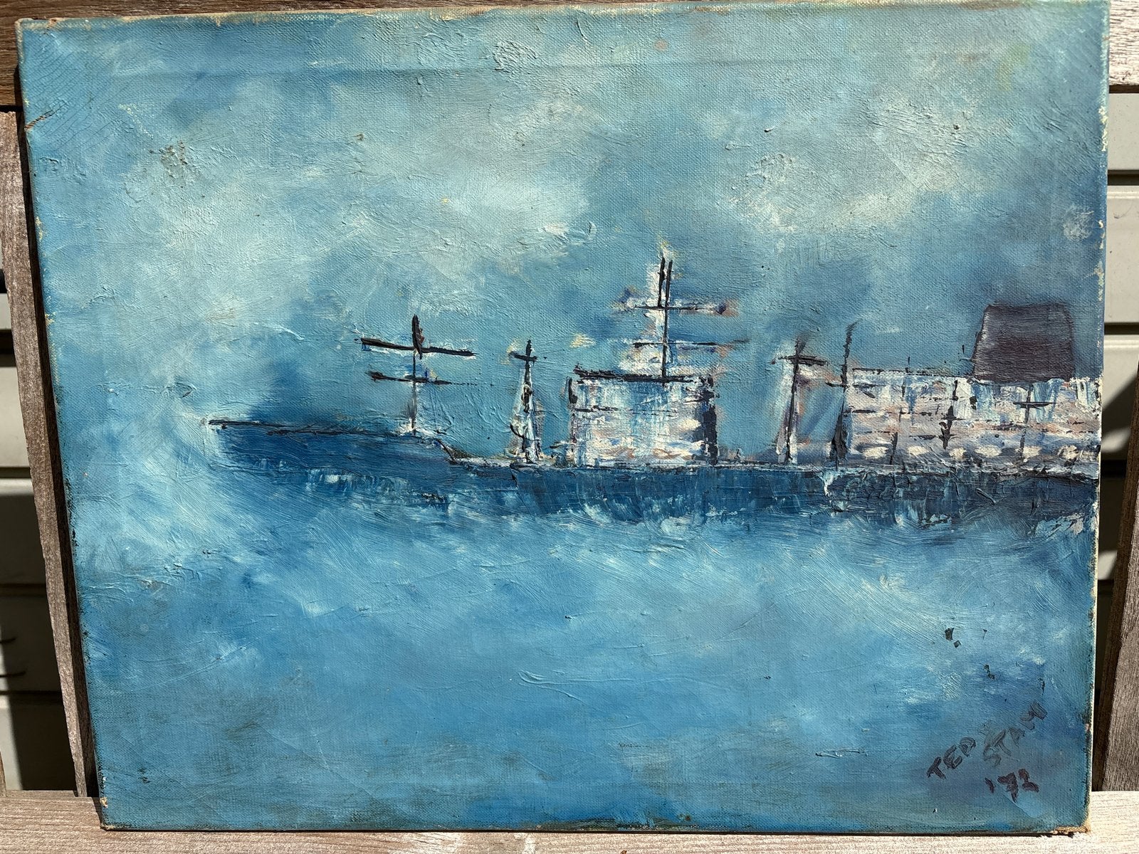 Schilderij schip op doek 40x50 - Ted Stam '72, Ophalen of Verzenden