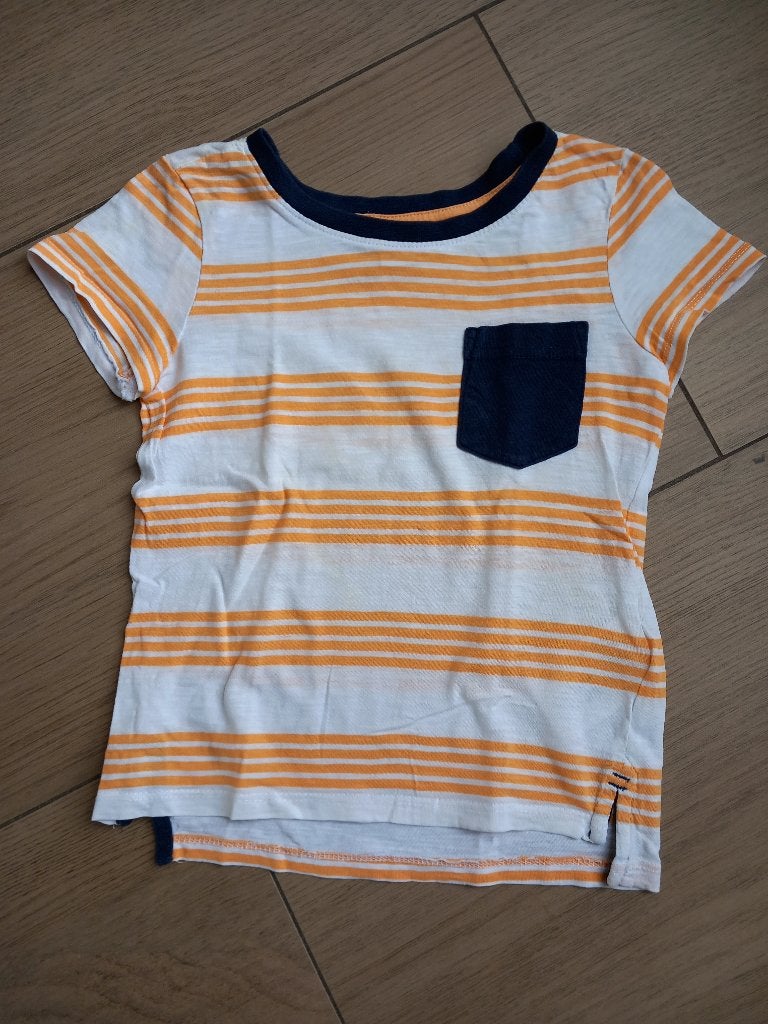 K218 Wit oranje gestreept shirt Dopo Dopo maat 104, Gebruikt, Ophalen of Verzenden, Dopodopo, Shirt of Longsleeve