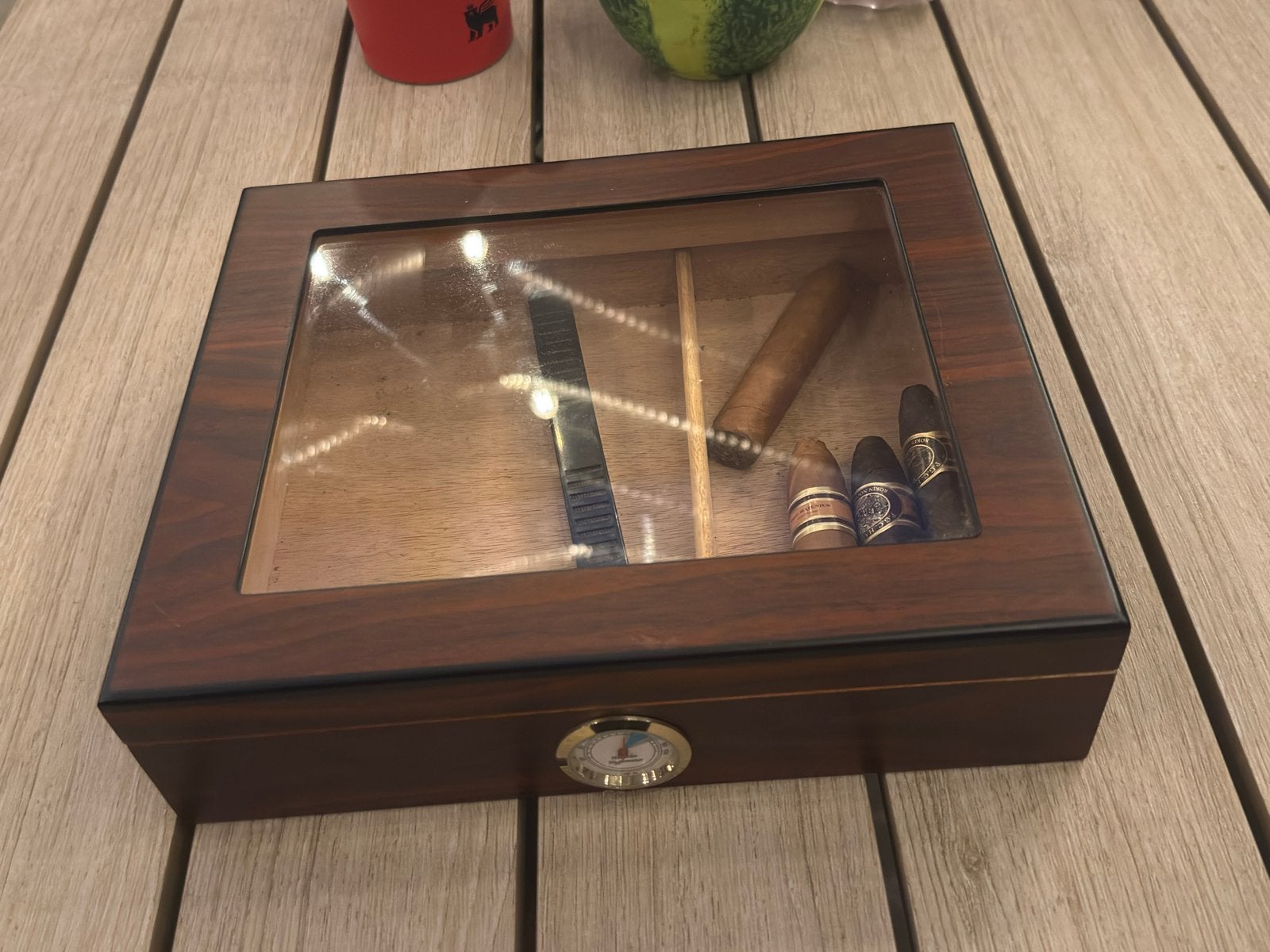 Luxe Sigaren Humidor met Hygrometer en Glazen Deksel, Verzamelen, Ophalen, Zo goed als nieuw, Overige typen