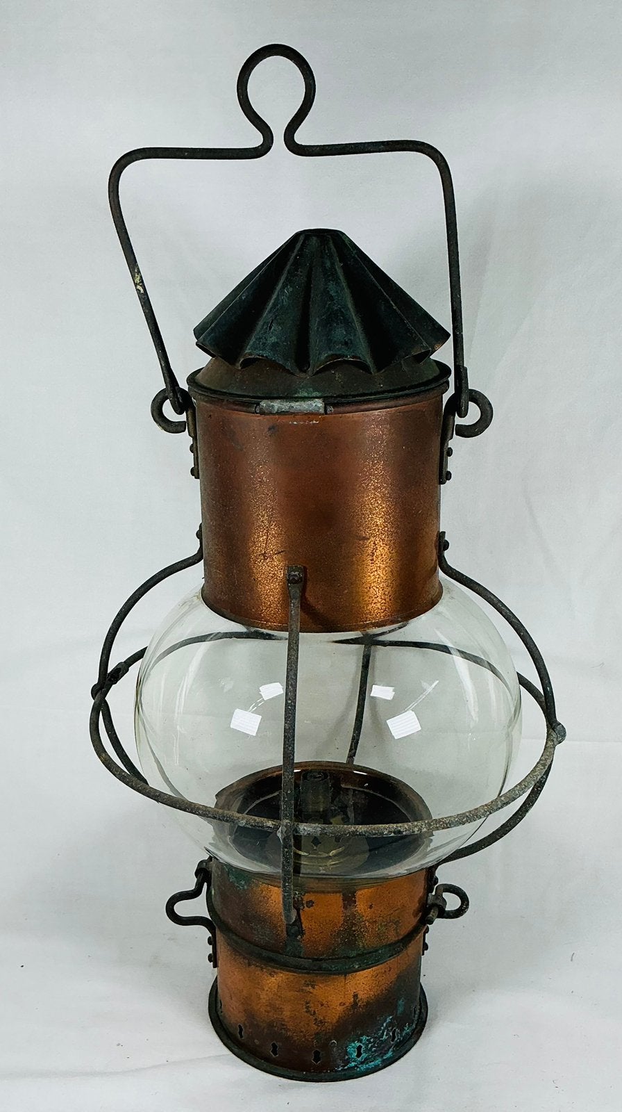 Antieke 19e eeuwse koperen maritieme petroleum scheepslamp, Antiek en Kunst, Verzenden