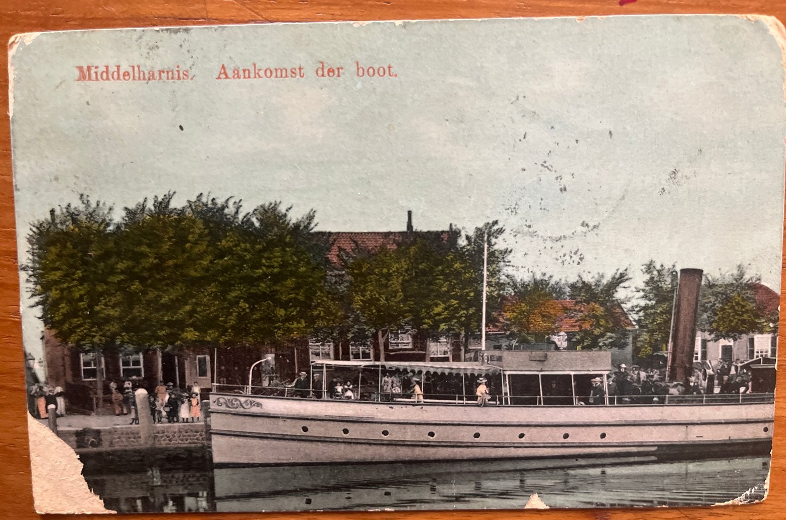 Oude Ansichtkaart Middelharnis, Aankomst der boot, Verzenden, Voor 1920, Gelopen, Zuid-Holland