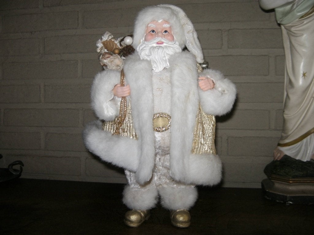 kerstman wit met cape knapzak gouden schoenen vintage hert, Ophalen of Verzenden, Gebruikt