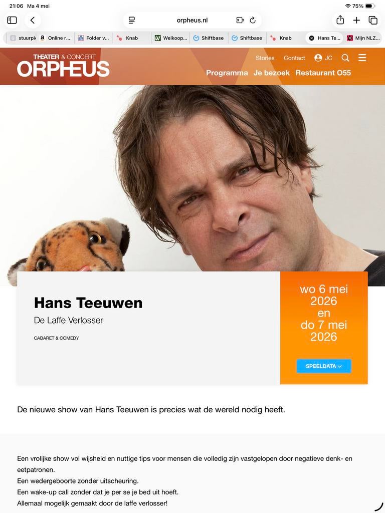 Hans Teeuwen 4 x 1e rang  7 mei Apeldoorn theater Orpeus, Drie personen of meer, Mei