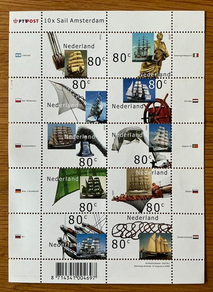 Te koop velletje 10x sail postfris, Ophalen of Verzenden, Na 1940, Postfris