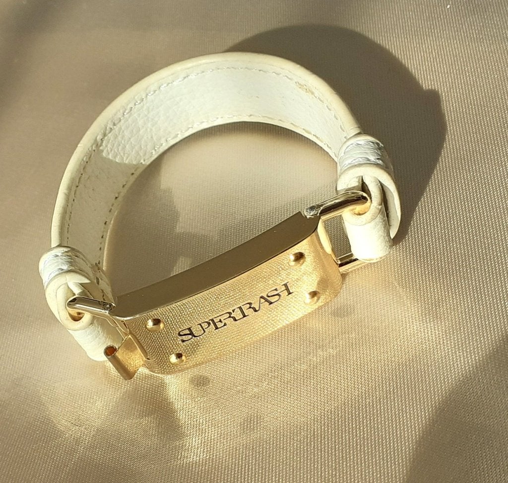cuff armband wit leder en goud Supertrash, Ophalen of Verzenden, Nieuw, Wit, Leer
