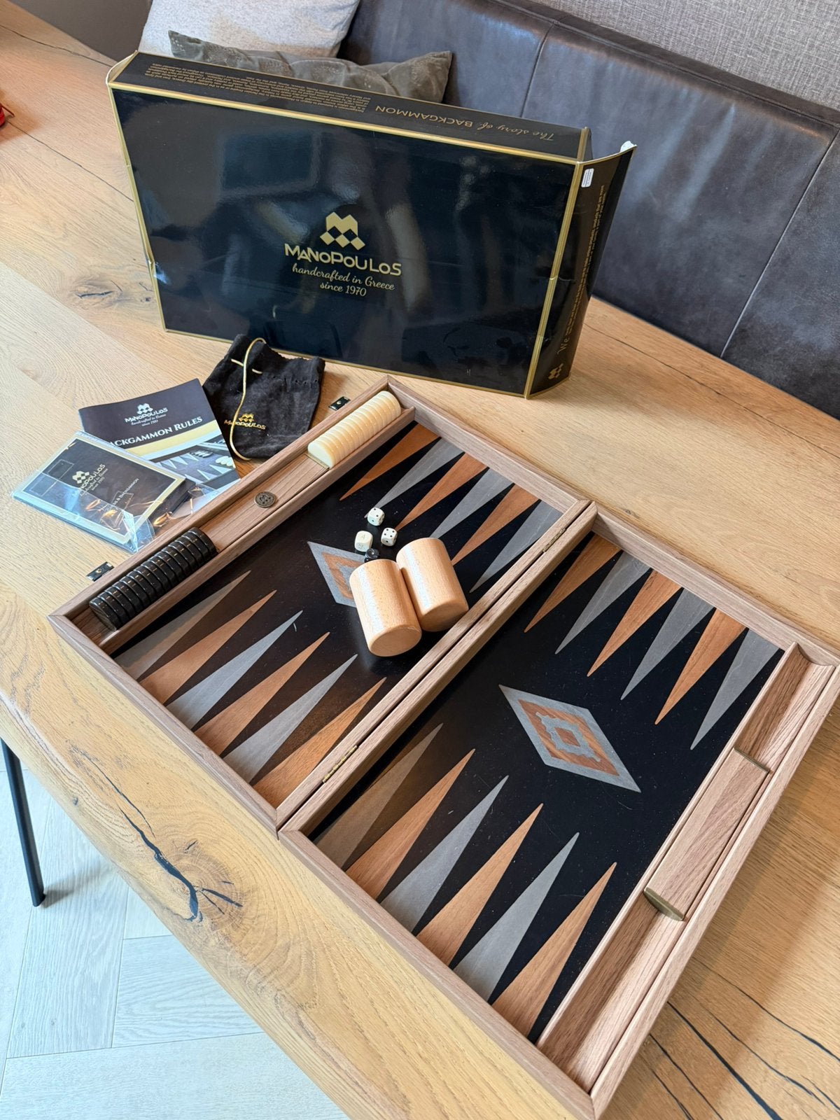 Manopoulos Backgammon set walnoot, Ophalen of Verzenden, Gebruikt
