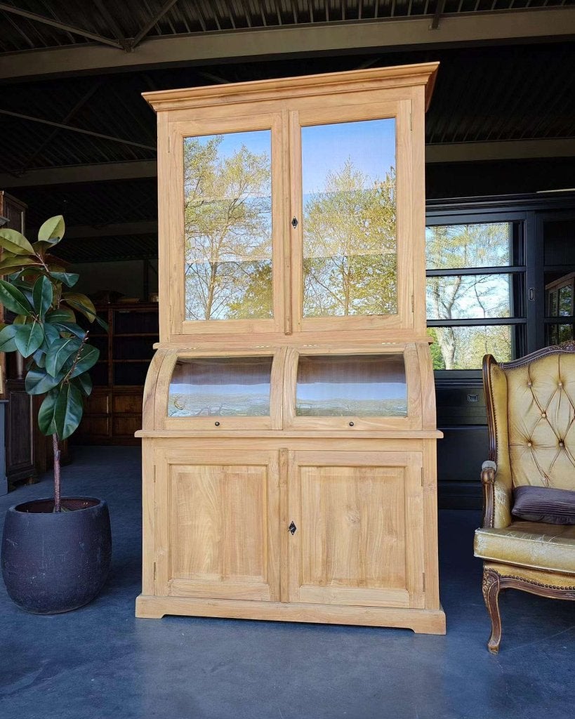 Smalle Grutterskast | Teak Servieskast | Gebogen glas #6011, Niet ingevuld, Gebruikt, 100 tot 150 cm, Niet ingevuld