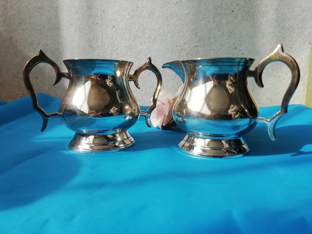 Verzilverd roomstel roomset melkkannetje suikerpot, Ophalen of Verzenden