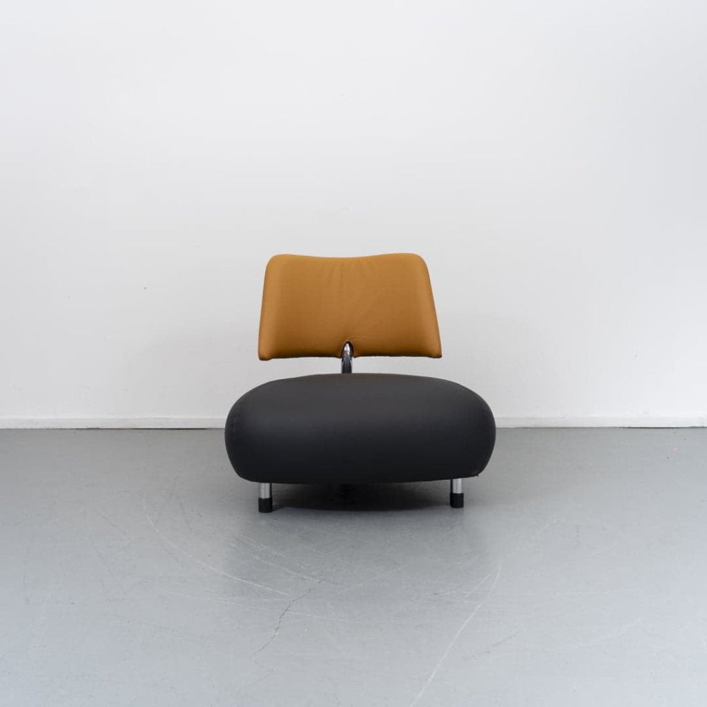 Leolux Pallone Fauteuil Maïsgeel/Zwart Leer, Niet ingevuld, Zo goed als nieuw, Niet ingevuld, Niet ingevuld