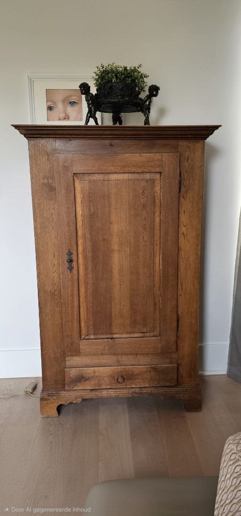 Prachtige antieke eikenhouten kast (1900) paneeldeur en lade, Ophalen