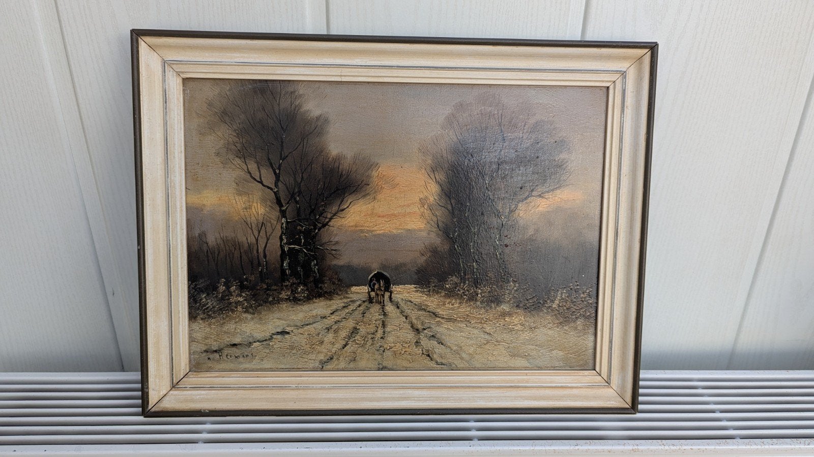 Sfeervol Winters Landschap Schilderij - Gesigneerd, Doek, Realistisch, Ophalen of Verzenden, Landschap