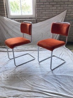 2 Vintage '50 Mat Chroom Gispen 101 Stoelen Terra Corduroy, Ophalen, Twee, Gispen Culemborg, Zo goed als nieuw
