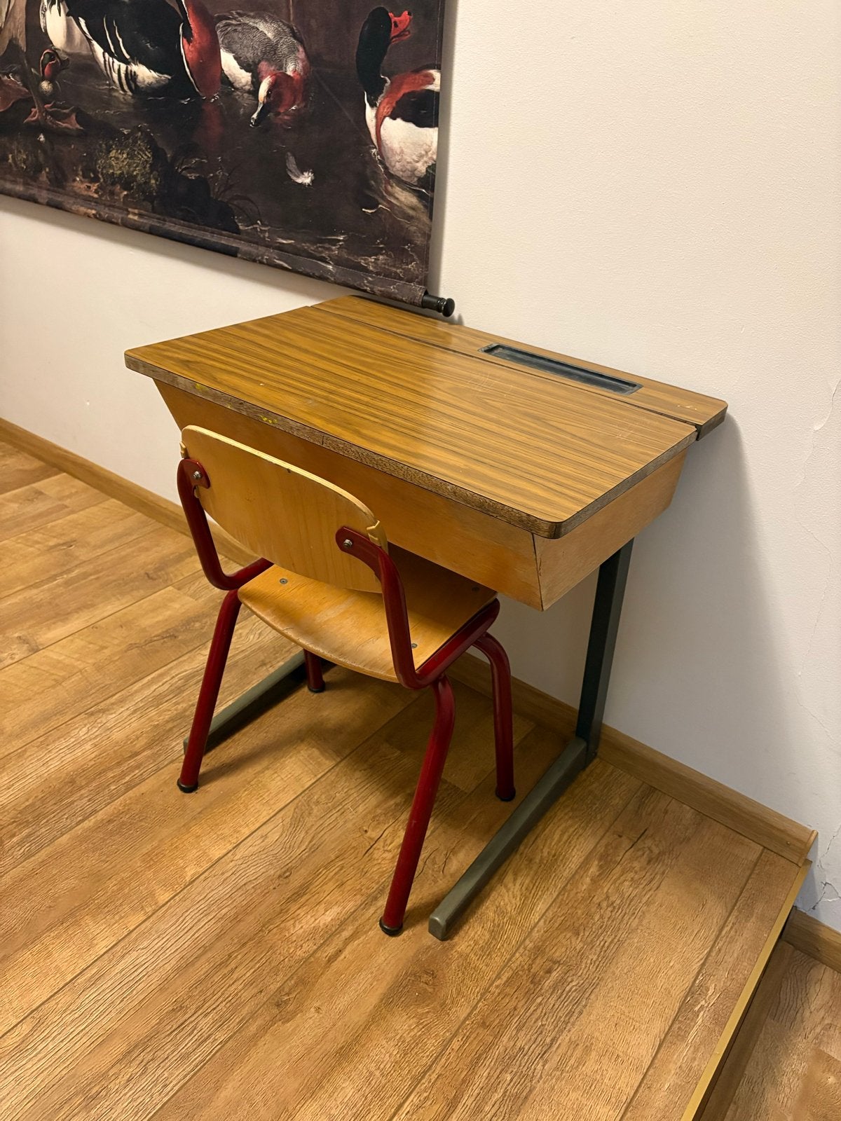 Vintage schoolbankje met stoel, Ophalen
