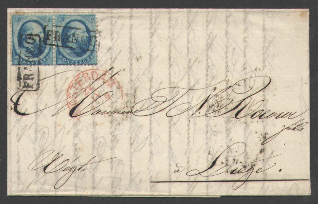 Nederland Nr 4 in paar op brief naar Luik, Postzegels en Munten, Ophalen of Verzenden, Brief