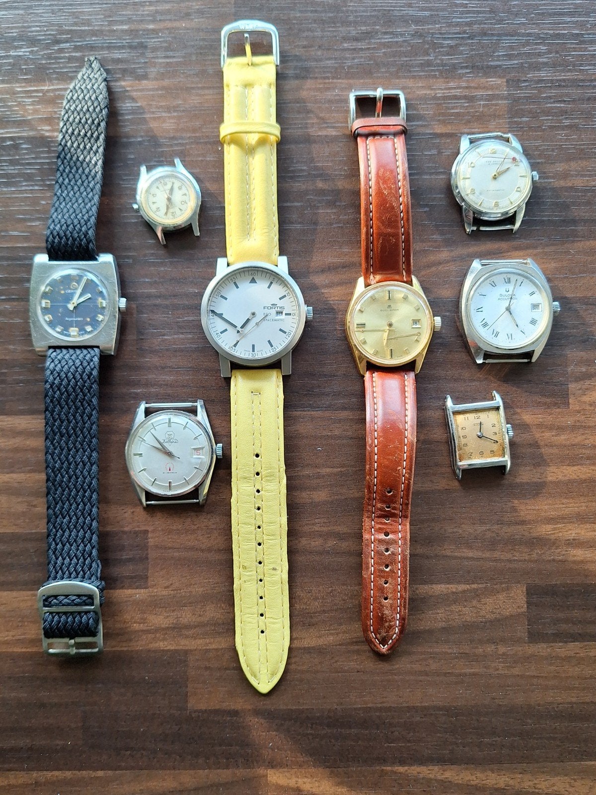 LOT HORLOGES. 7 defect. certina werkt goed, Ophalen, Gebruikt, Leer, Overige merken