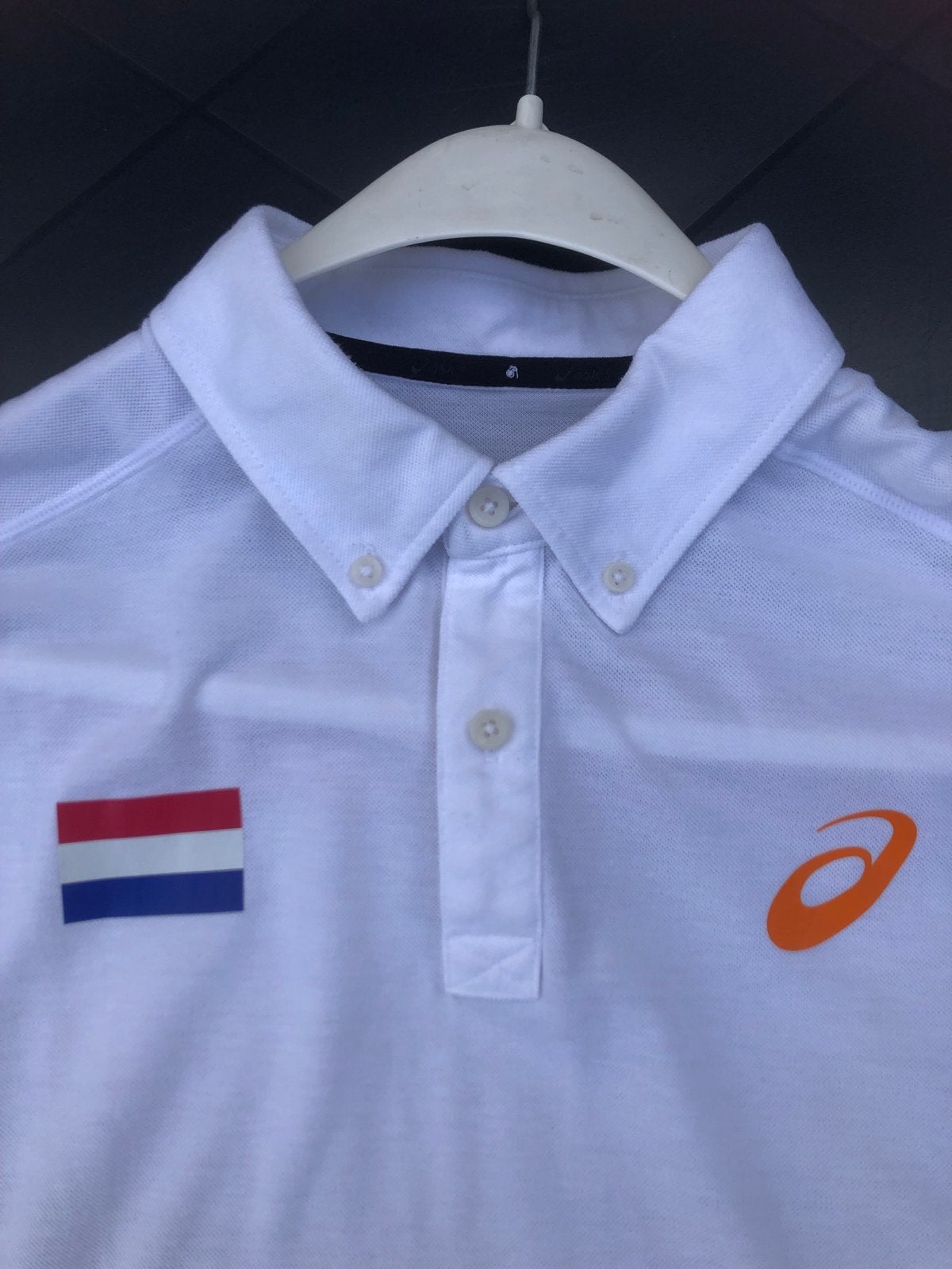 Asics Nederland Team Polo Wit Maat L, Kleding | Heren, Ophalen of Verzenden, Gedragen, Maat 52/54 (L), Wit