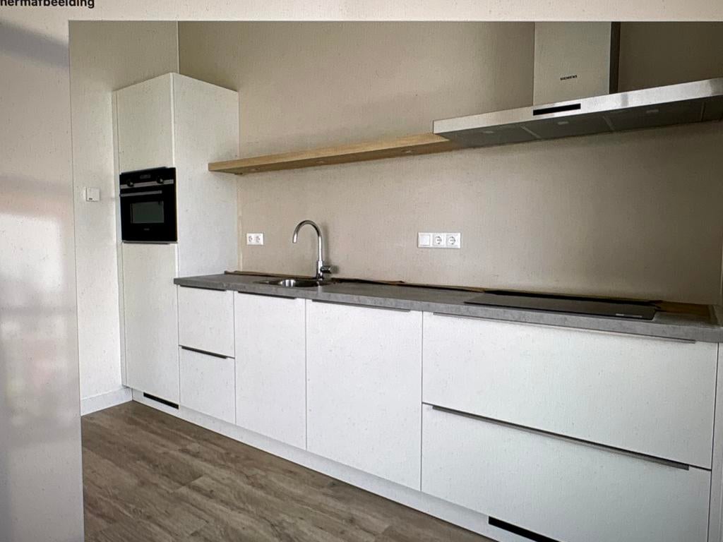 Grijs gelamineerd keukenblad met wasbak en kookplaatuitspari, Huis en Inrichting, Ophalen, Gebruikt, 200 cm of meer, Minder dan 100 cm
