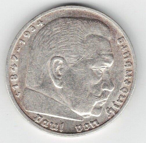 26-635 Duitsland 5 mark 1936J, Postzegels en Munten, Munten | Europa | Niet-Euromunten, Ophalen of Verzenden, Duitsland, Losse munt