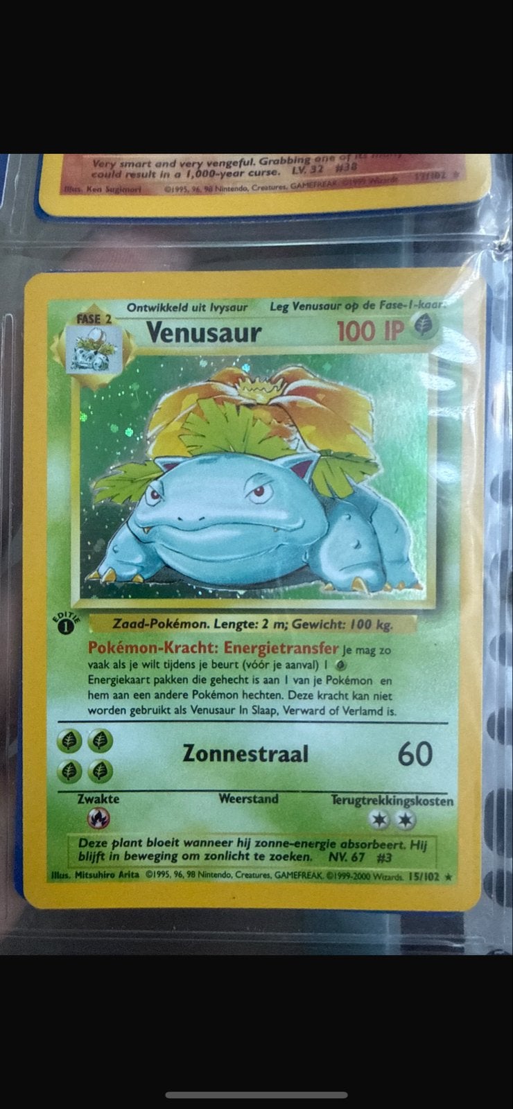 Pokémon Venusaur 1st Edition Holo - Base Set (Nederlands), Ophalen of Verzenden, Zo goed als nieuw, Losse kaart, Foil