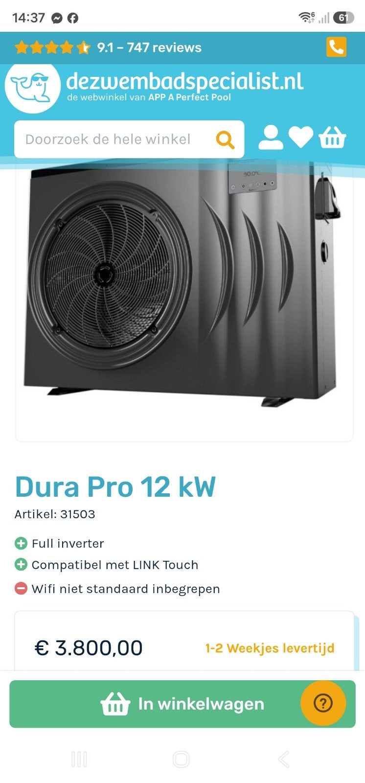 zwembad warmtepomp 12kw full inverter
ophalen belgie limburg, Ophalen