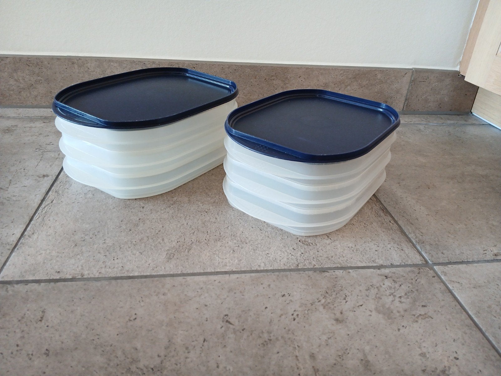 Tupperware vleeswarendoos, vleeswarentrio, beleg/kaasdoos, Gebruikt, Bewaardoos, Blauw, Ophalen of Verzenden