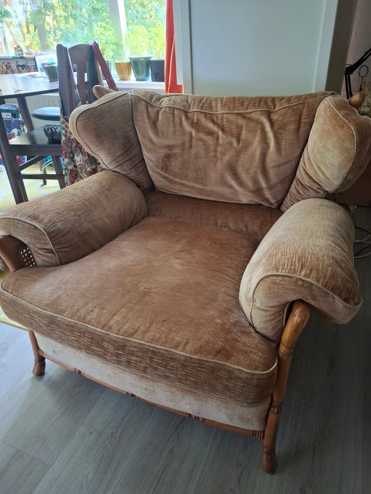 Vintage fauteuil met rotan, Huis en Inrichting, Banken | Sofa's en Chaises Longues, Ophalen, Gebruikt, Eenpersoons, 75 tot 100 cm
