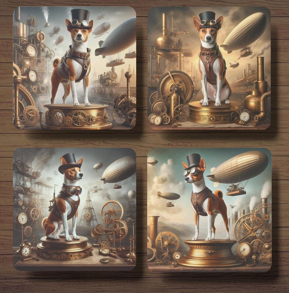 Basenji Steampunk onderzetters met houder, Ophalen of Verzenden, Nieuw