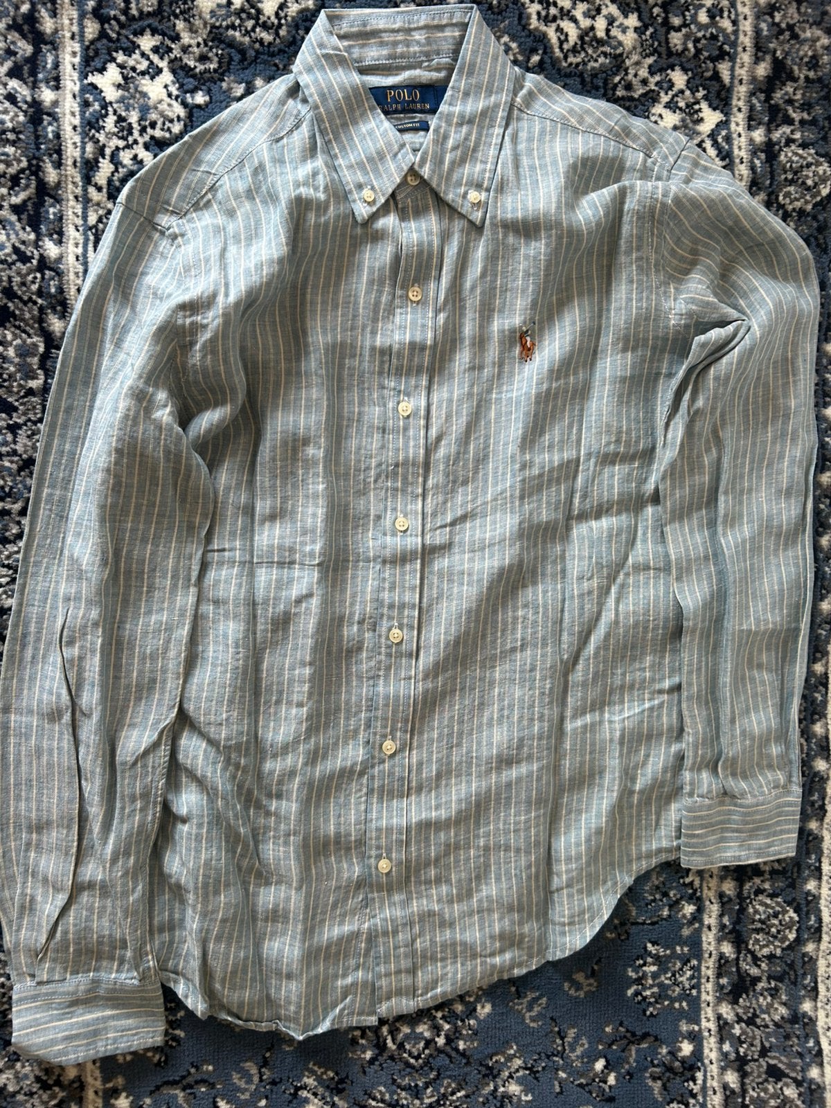 Ralph lauren linnen blouse gestreept lichtblauw maat M, Ophalen of Verzenden, Nieuw, Blauw, Halswijdte 39/40 (M)