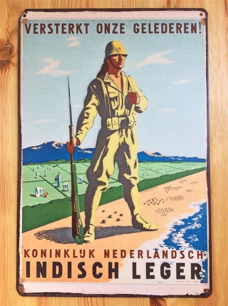 Koninklijk Nederlandsch Indisch Leger KNIL Metalen WandBord, Verzenden, Landmacht, Nederland