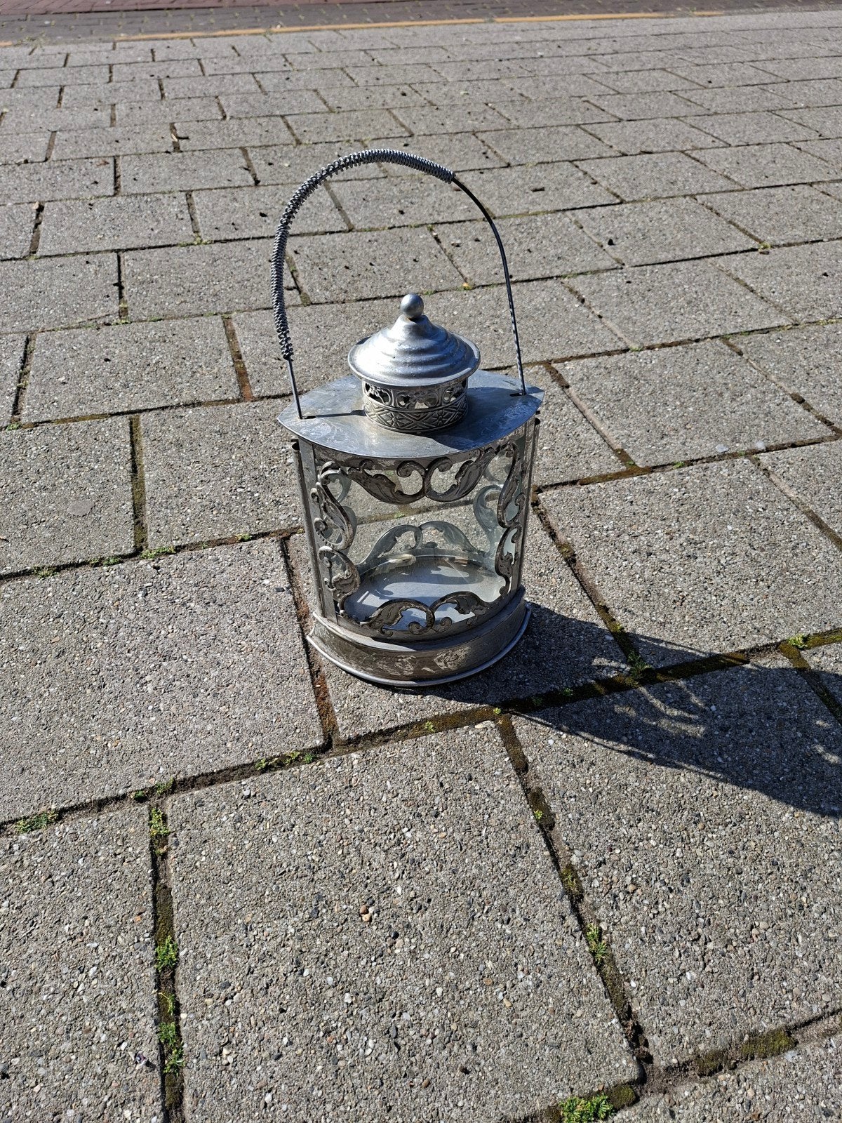 Vintage metal lantaarn met glas - decoratieve verlichting, Ophalen of Verzenden